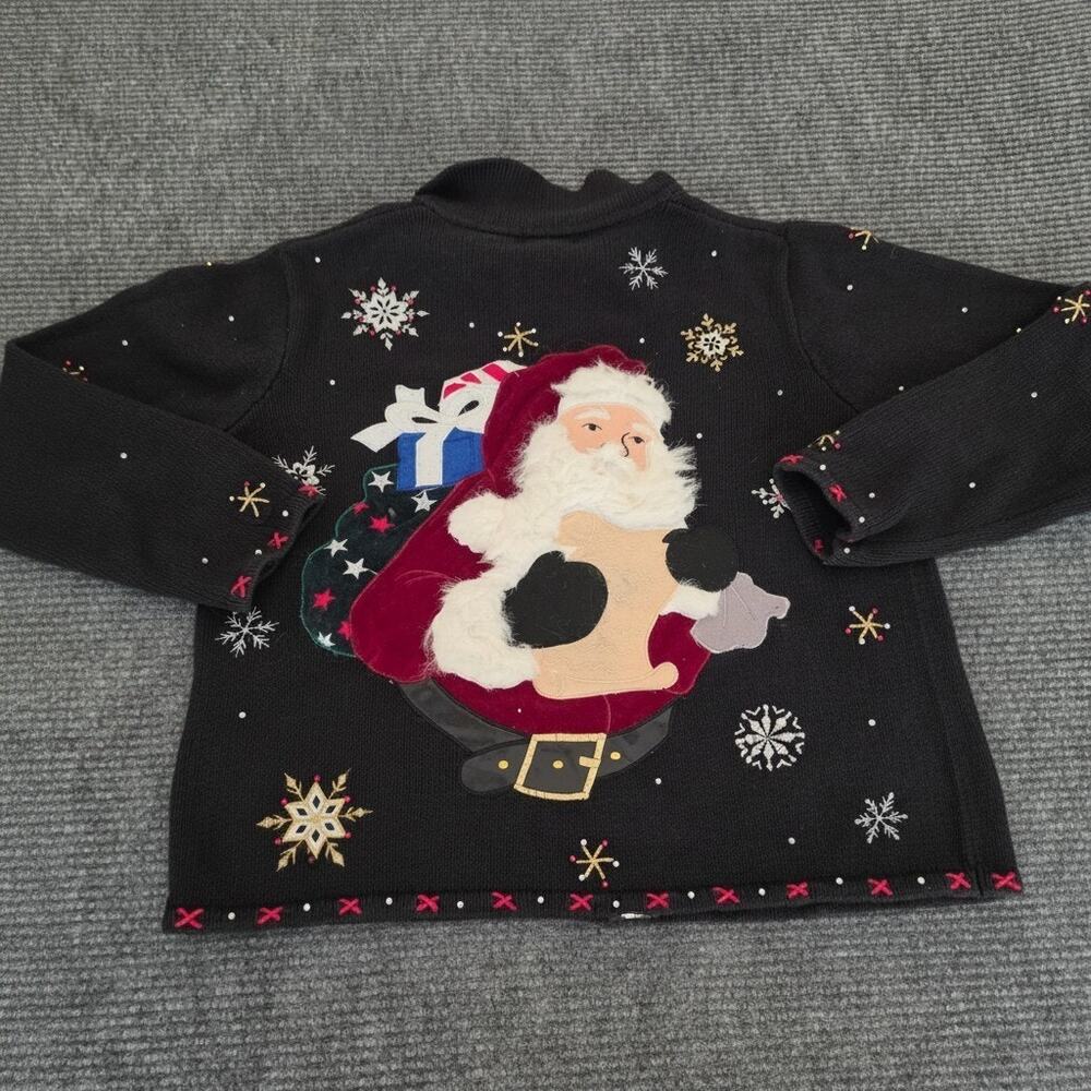 Designers Originals Studio Medium Christmas Santa Black Full Zip Beaded Cardigan - Picture 2 of 8